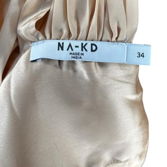NAKD NA-KD Beige Gold Satin One Shoulder Crop Top Women's Size XS 34 Glam - Picture 7 of 7